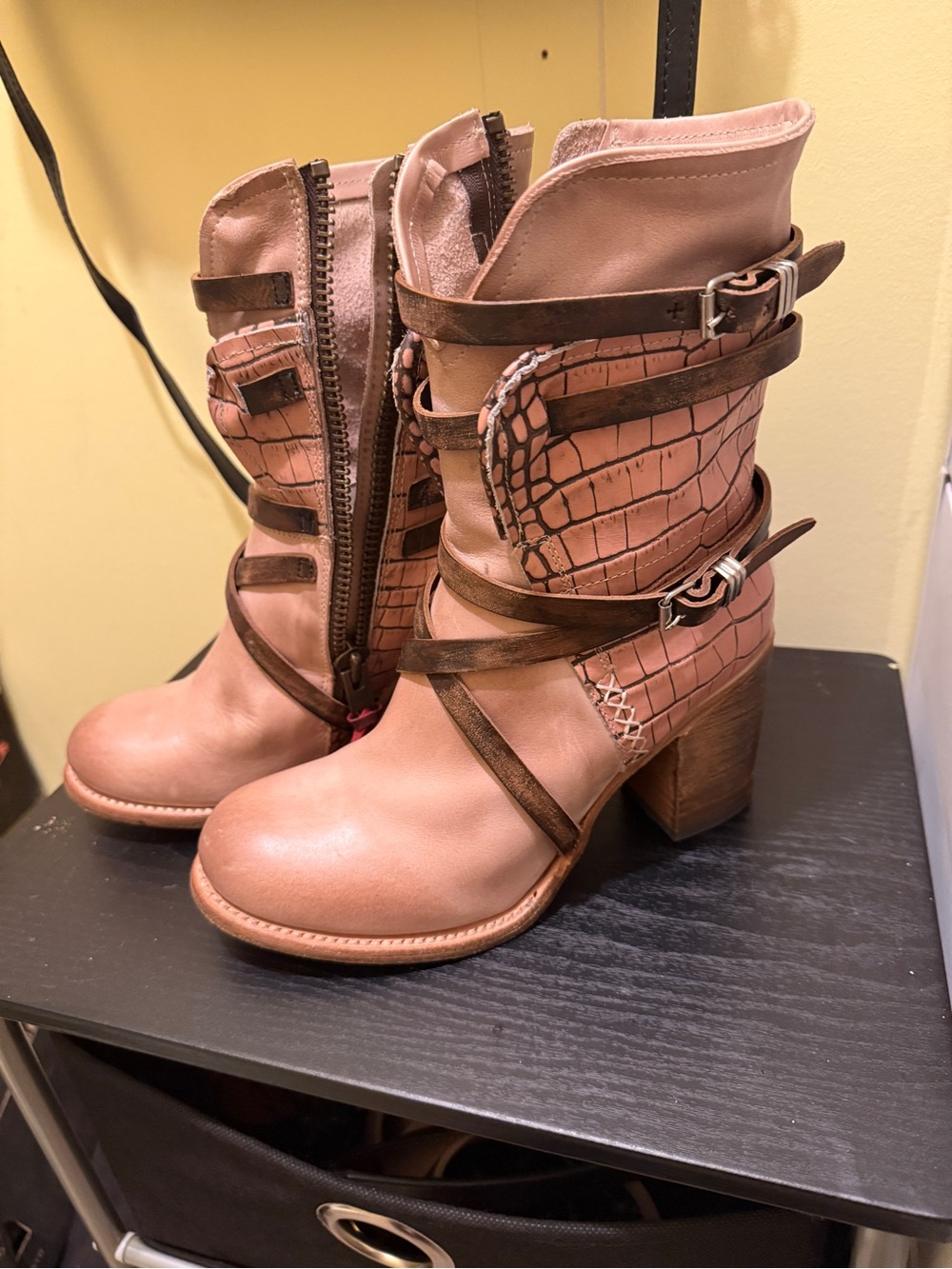 Freebird Women's Pink Leather Baker Mid-Calf Buckle Boot 8